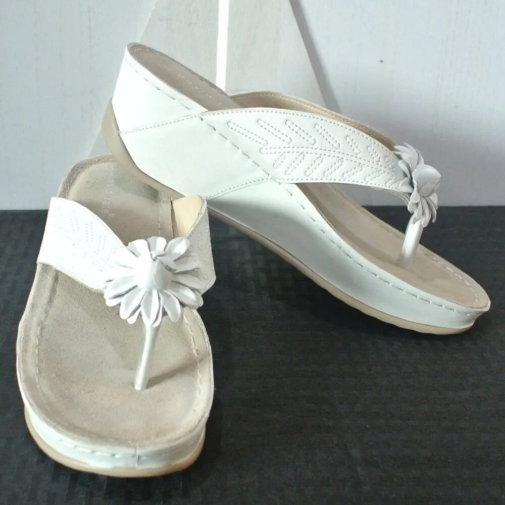 David Tate Leather Goldie Wedge Thong Sandals